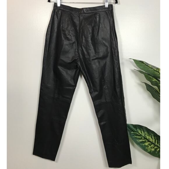 Lord and Taylor 100% Nappa Cow Leather 1990s Black Pants Women's 12 / Large - Picture 2 of 10